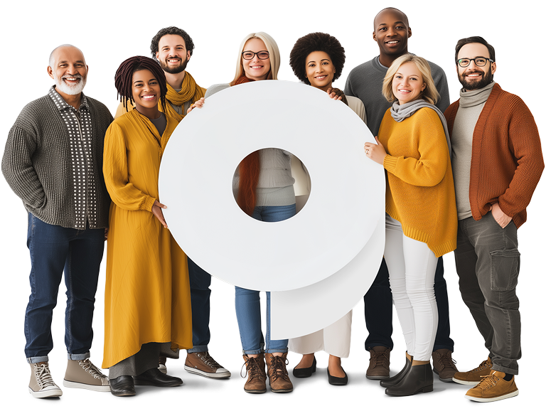 People holding a circular object